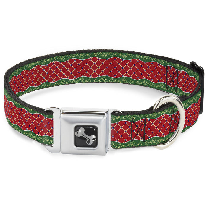Dog Bone Seatbelt Buckle Collar - Holiday Trim Stripe Green/Red Seatbelt Buckle Collars Buckle-Down   