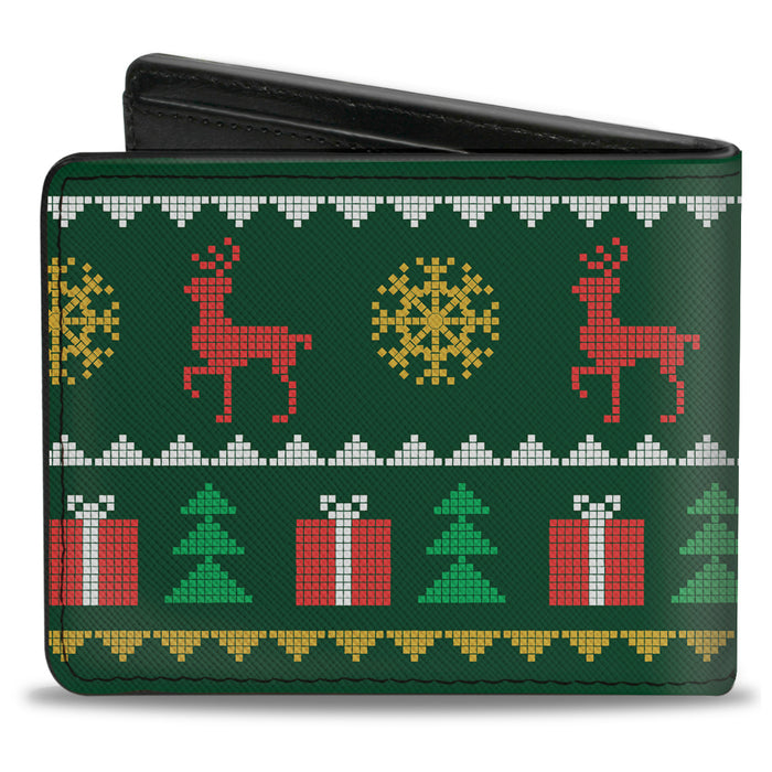 Bi-Fold Wallet - Christmas Sweater Stitch Green White Gold Red Bi-Fold Wallets Buckle-Down   