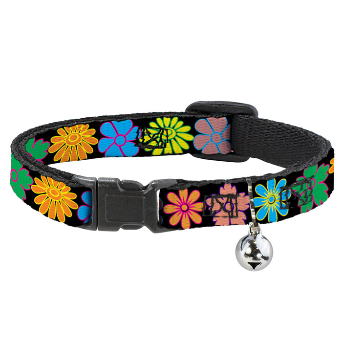 Cat Collar Breakaway - Flowers Black Multi Color Breakaway Cat Collars Buckle-Down   