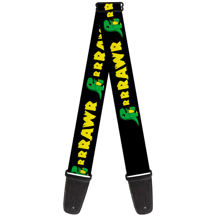 Guitar Strap - RRRAWR Dinosaur Black Green Yellow Guitar Straps Buckle-Down   