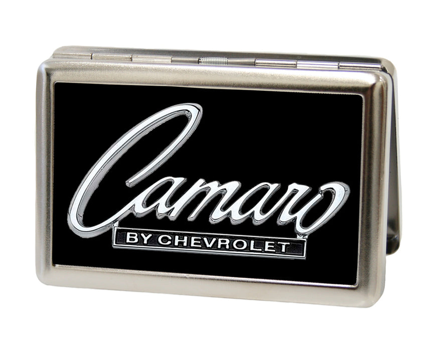 Business Card Holder - LARGE - 1969 CAMARO BY CHEVROLET Emblem FCG Black Silver Metal ID Cases GM General Motors   