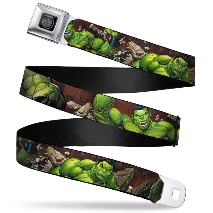 MARVEL AVENGERS Hulk Avengers Icon Black Silver Seatbelt Belt - The Totally Awesome Hulk 3-Action Poses/Stones Browns Webbing Seatbelt Belts Marvel Comics   
