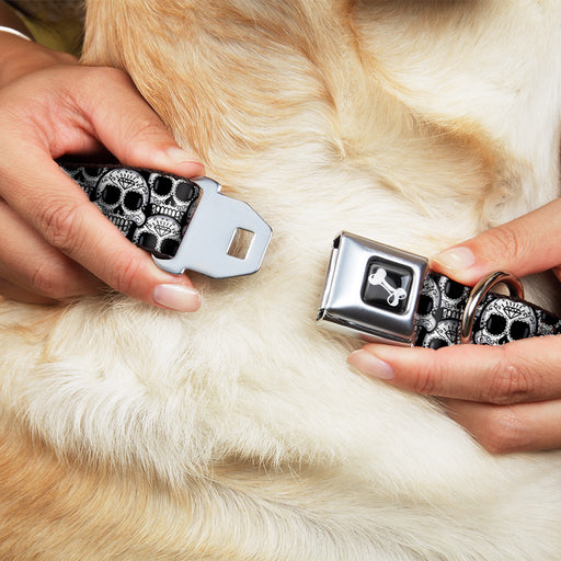 Dog Bone Seatbelt Buckle Collar - Cartoon Sugar Skulls Stacked Black/White Seatbelt Buckle Collars Buckle-Down   