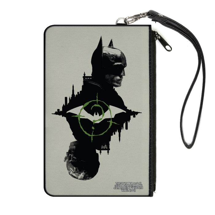 Canvas Zipper Wallet - SMALL - The Batman Movie Batman and Riddler Poses and Logos Cityscape Grays Black Green Canvas Zipper Wallets DC Comics   