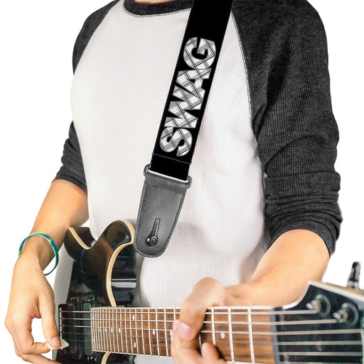 Guitar Strap - SWAG Black Plaid X White Gray Guitar Straps Buckle-Down   