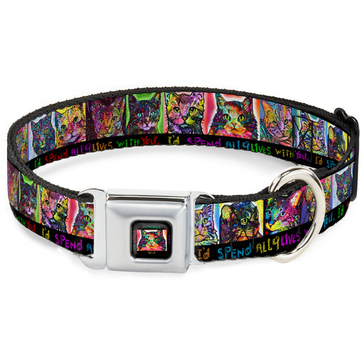 I'D SPEND ALL 9 LIVES WITH YOU Full Color Black/Multi Color Seatbelt Buckle Collar - Cat Portraits/I'D SPEND ALL 9 LIVES WITH YOU Black/Multi Color Seatbelt Buckle Collars Dean Russo   