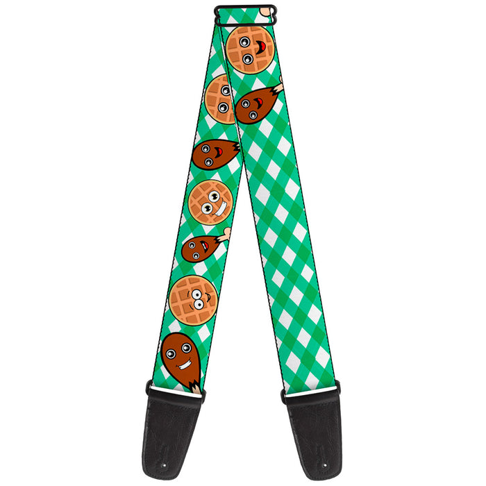 Guitar Strap - Fried Chicken & Waffles Plaid White Green Guitar Straps Buckle-Down   