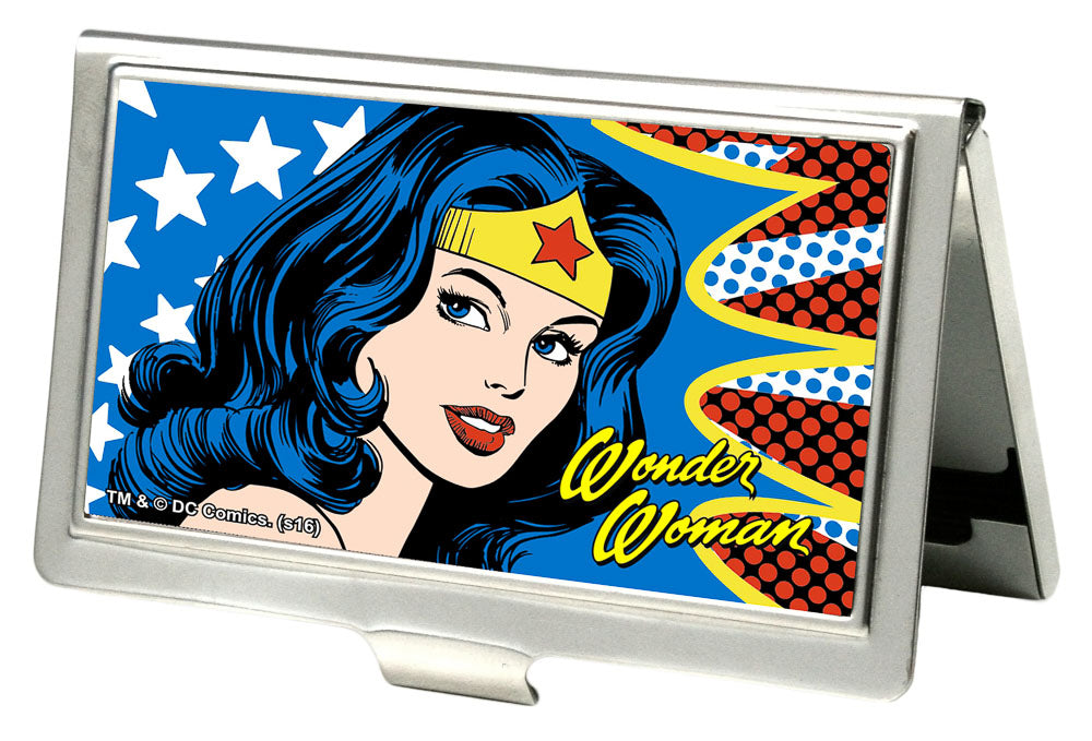 Business Card Holder - SMALL - Wonder Woman Face w Stars FCG Business Card Holders DC Comics   
