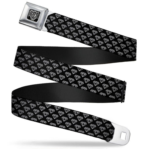 BD Wings Logo CLOSE-UP Full Color Black Silver Seatbelt Belt - Diamonds Diagonal2 Lines Black/White Webbing Seatbelt Belts Buckle-Down   