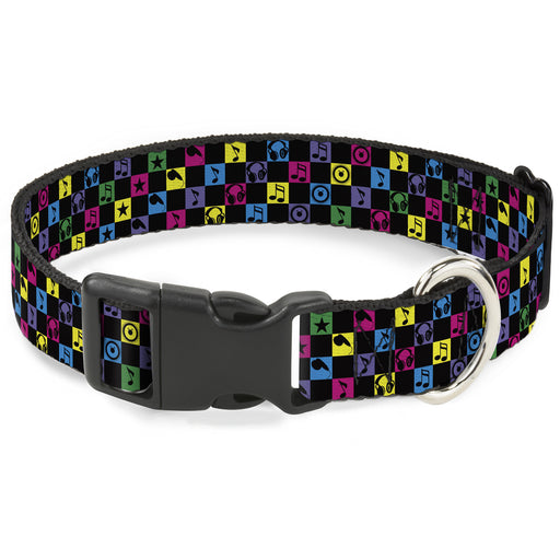Plastic Clip Collar - Musical Checkers Black/Neon Plastic Clip Collars Buckle-Down   