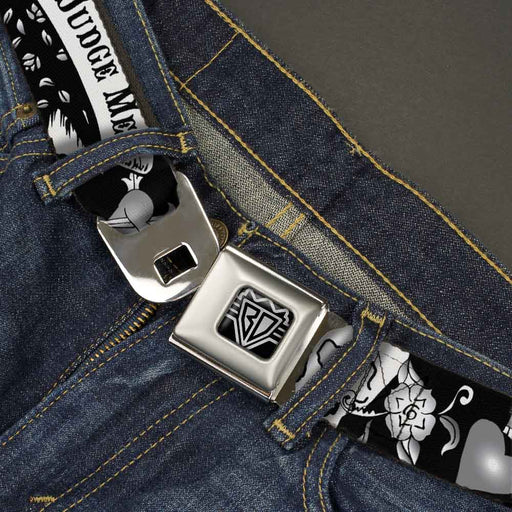 BD Wings Logo CLOSE-UP Full Color Black Silver Seatbelt Belt - Only God Can Judge Me Black/White Webbing Seatbelt Belts Buckle-Down   