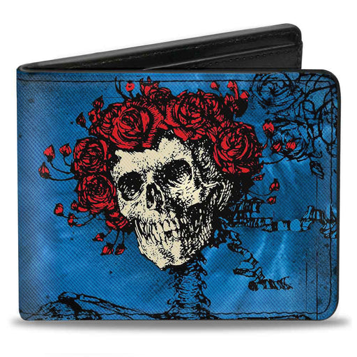 Bi-Fold Wallet - Skull & Roses + GRATEFUL DEAD Roses Blues Black Red Bi-Fold Wallets Grateful Dead   