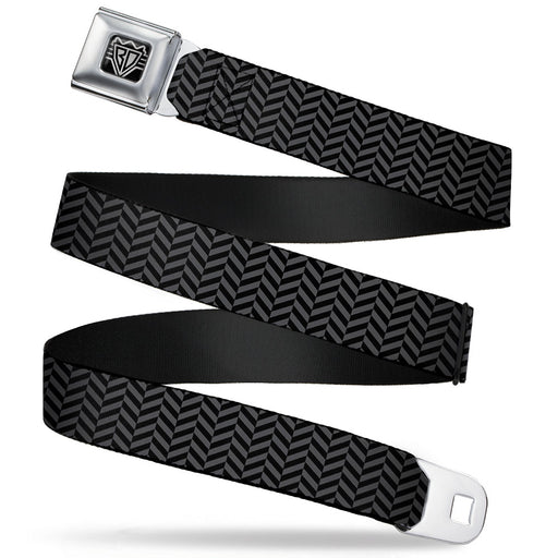 BD Wings Logo CLOSE-UP Full Color Black Silver Seatbelt Belt - Herringbone Black/Gray Webbing Seatbelt Belts Buckle-Down   