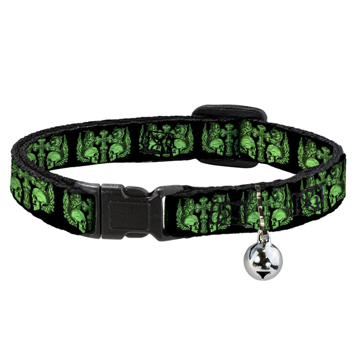 Cat Collar Breakaway - BD Skulls w Wings Black Green Breakaway Cat Collars Buckle-Down   