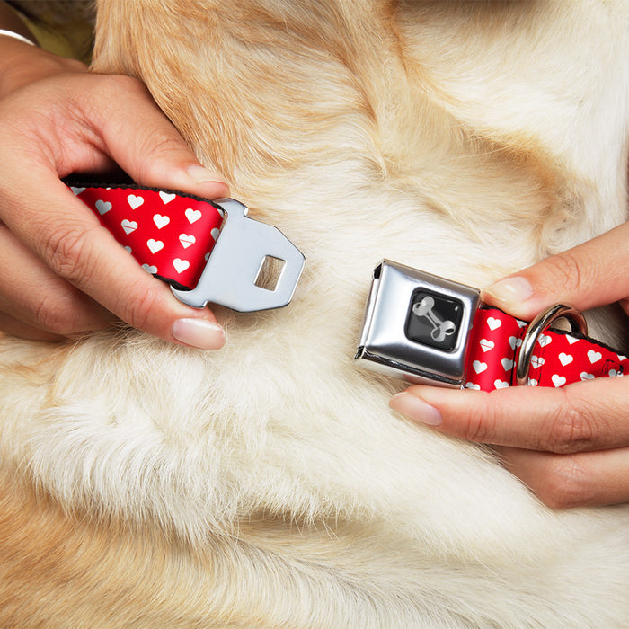 Dog Bone Seatbelt Buckle Collar - Mini Hearts Monogram Red/White Seatbelt Buckle Collars Buckle-Down   
