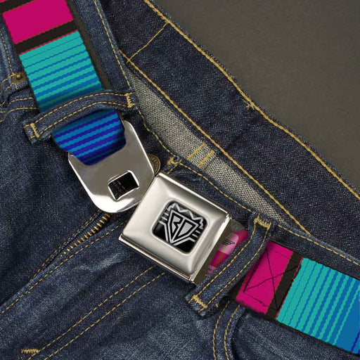 BD Wings Logo CLOSE-UP Full Color Black Silver Seatbelt Belt - Zarape7 Vertical Pinks/Blues/Greens/Black Webbing Seatbelt Belts Buckle-Down   