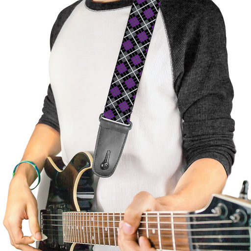 Guitar Strap - Argyle Black Gray Purple Guitar Straps Buckle-Down   