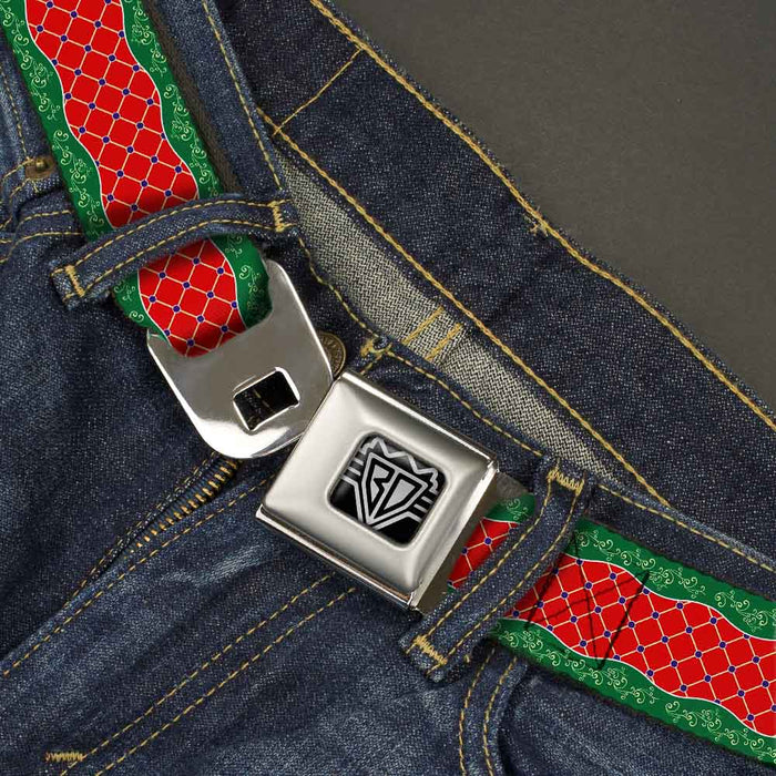 BD Wings Logo CLOSE-UP Full Color Black Silver Seatbelt Belt - Holiday Trim Stripe Green/Red Webbing Seatbelt Belts Buckle-Down   