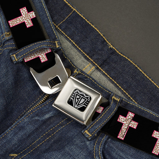 BD Wings Logo CLOSE-UP Full Color Black Silver Seatbelt Belt - Cross Repeat Black/Leopard Brown/Pink Outline Webbing Seatbelt Belts Buckle-Down   