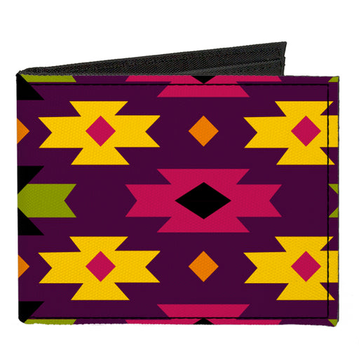 Canvas Bi-Fold Wallet - Mini Navajo Purple Yellow Pink Green Canvas Bi-Fold Wallets Buckle-Down   