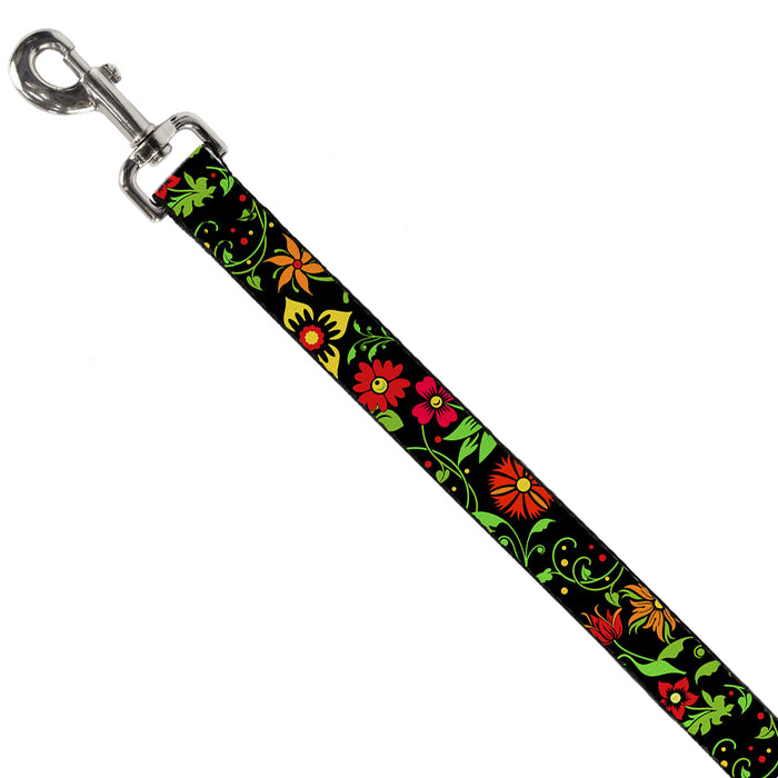 Dog Leash - Floral Collage2 Black/Red/Orange/Green Dog Leashes Buckle-Down   