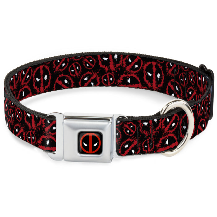 Deadpool Logo Black/Red/White Seatbelt Buckle Collar - Deadpool Splatter Logo Scattered Black/Red/White Seatbelt Buckle Collars Marvel Comics   