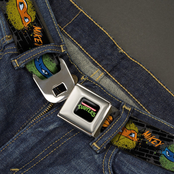 Classic TMNT Logo Full Color Seatbelt Belt - Classic Teenage Mutant Ninja Turtles Faces/Names "Graffiti" Black/Gray/Multi Color Webbing Seatbelt Belts Nickelodeon   