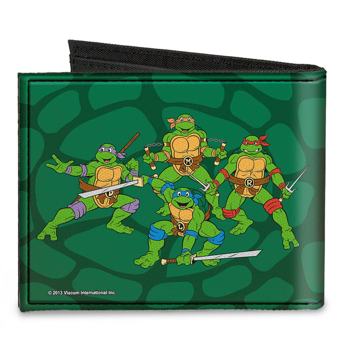 Canvas Bi-Fold Wallet - Classic TMNT Group Faces + Pose Turtle Shell Black Green Canvas Bi-Fold Wallets Nickelodeon   