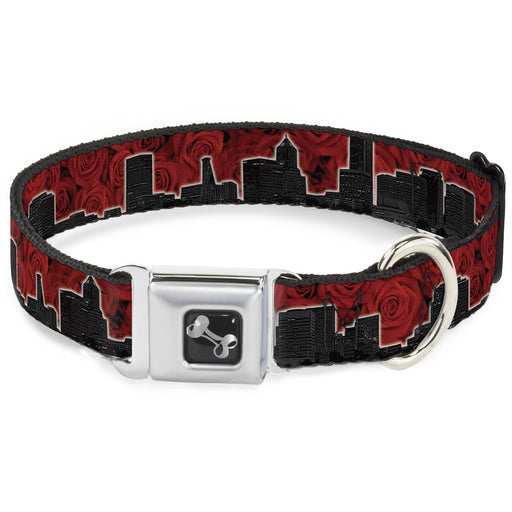 Dog Bone Seatbelt Buckle Collar - Portland Vivid Skyline Red Roses/Black Seatbelt Buckle Collars Buckle-Down   