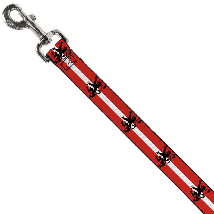 Dog Leash - Rampant Lion Repeat/Stripes Red/White/Black Dog Leashes Buckle-Down   