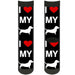 Sock Pair - Polyester - I "HEART" MY "WIENER" Dog Silhouette Black White Red - CREW Socks Buckle-Down   