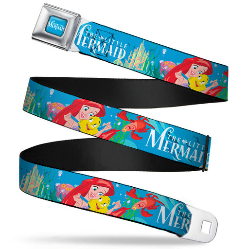 THE LITTLE MERMAID Logo Full Color Turquoise White Seatbelt Belt - THE LITTLE MERMAID/Castle Ariel, Flounder & Sebastian Pose Webbing Seatbelt Belts Disney   