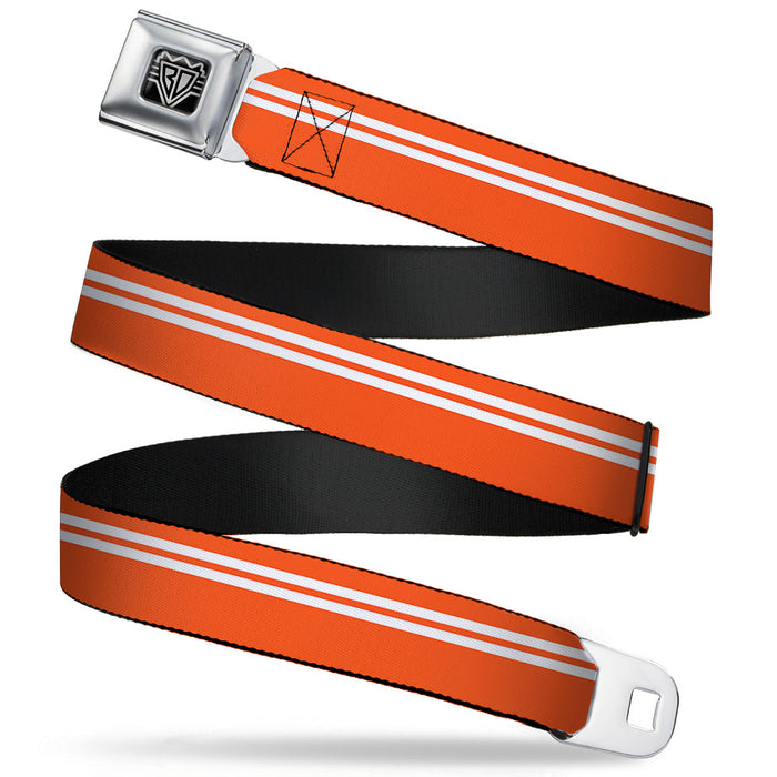 BD Wings Logo CLOSE-UP Full Color Black Silver Seatbelt Belt - Racing Stripe Orange/White Webbing Seatbelt Belts Buckle-Down   