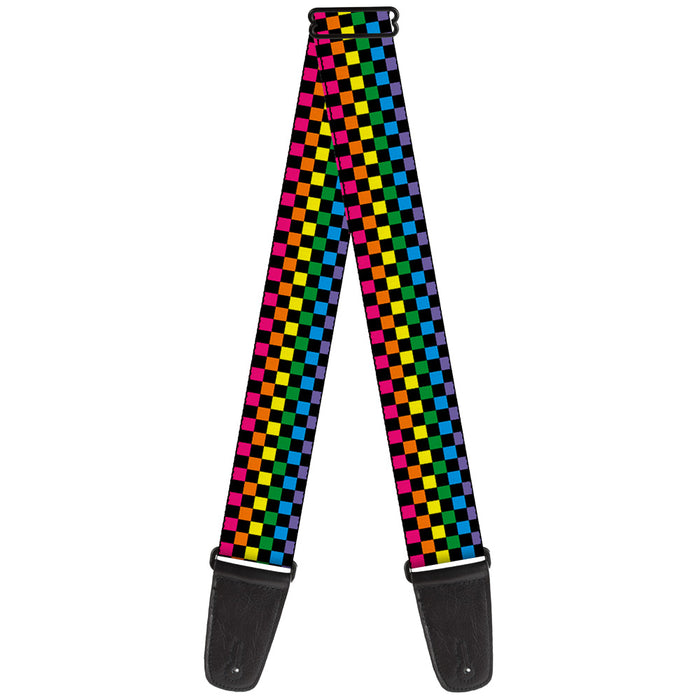 Guitar Strap - Checker Black Neon Rainbow Guitar Straps Buckle-Down   