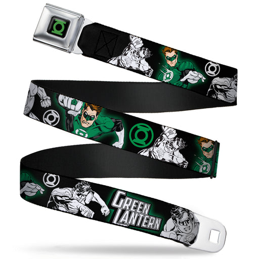 Green Lantern Logo CLOSE-UP Black Green Seatbelt Belt - GREEN LANTERN Action Poses Black/White/Green Webbing Seatbelt Belts DC Comics   