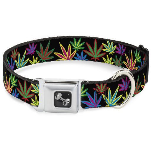 Buckle-Down Seatbelt Buckle Dog Collar - Multi Marijuana Leaves Black/Multi Color Seatbelt Buckle Collars Buckle-Down   