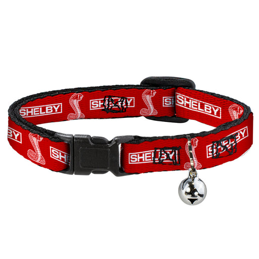 Cat Collar Breakaway with Bell - SHELBY Box Logo and Super Snake Cobra Red White - NARROW Fits 8.5-12" Breakaway Cat Collars Carroll Shelby   