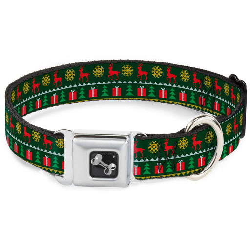 Dog Bone Seatbelt Buckle Collar - Christmas Sweater Stitch Green/White/Gold/Red Seatbelt Buckle Collars Buckle-Down   