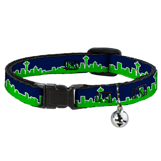 Cat Collar Breakaway - Seattle Skyline Navy Bright Green Breakaway Cat Collars Buckle-Down   