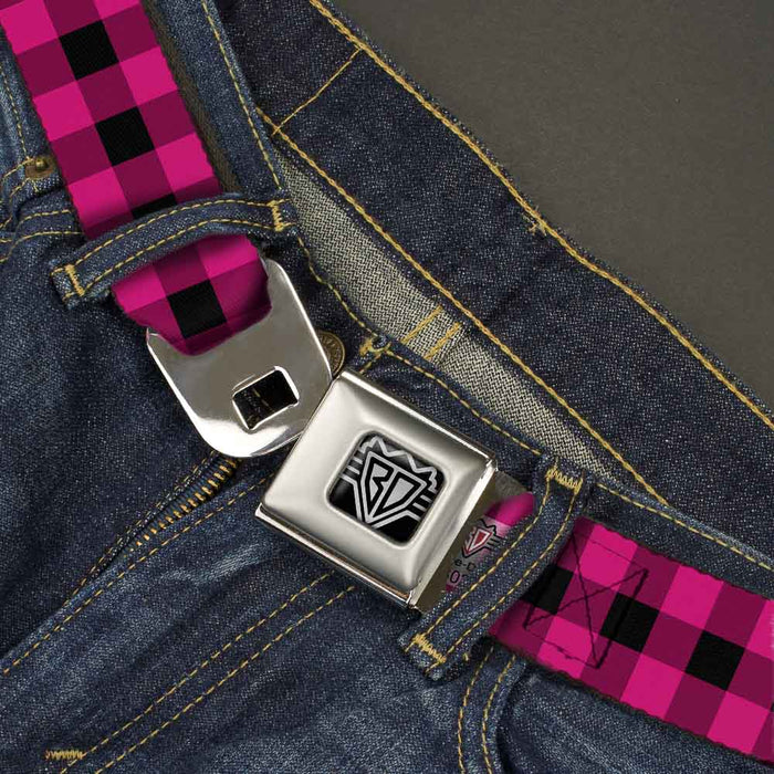 BD Wings Logo CLOSE-UP Full Color Black Silver Seatbelt Belt - Buffalo Plaid Black/Fuchsia Webbing Seatbelt Belts Buckle-Down   
