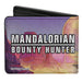 Bi-Fold Wallet - Star Wars The Mandalorian Riding Blurrg Pose + MANDALORIAN BOUNTY HUNTER Logo Full Color Black White Bi-Fold Wallets Star Wars   
