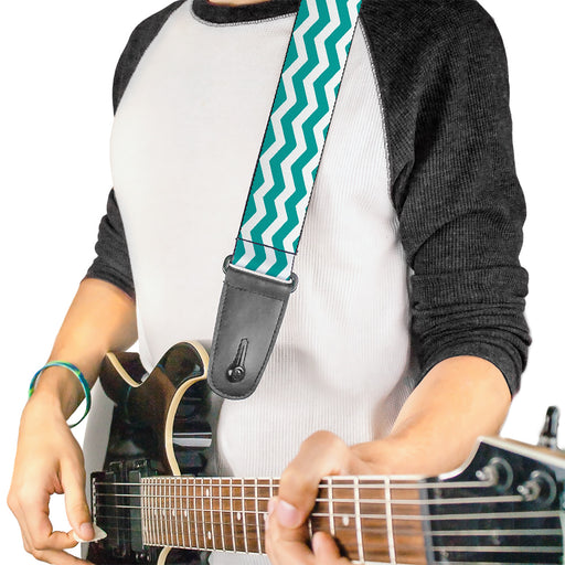 Guitar Strap - Chevron Stripe White Teal Guitar Straps Buckle-Down   