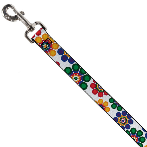 Dog Leash - Psychedelic Daisies CLOSE-UP White/Multi Color Dog Leashes Buckle-Down   