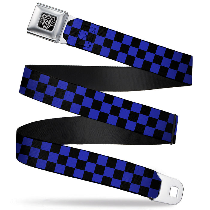 BD Wings Logo CLOSE-UP Full Color Black Silver Seatbelt Belt - Checker Black/Neon Blue Webbing Seatbelt Belts Buckle-Down   