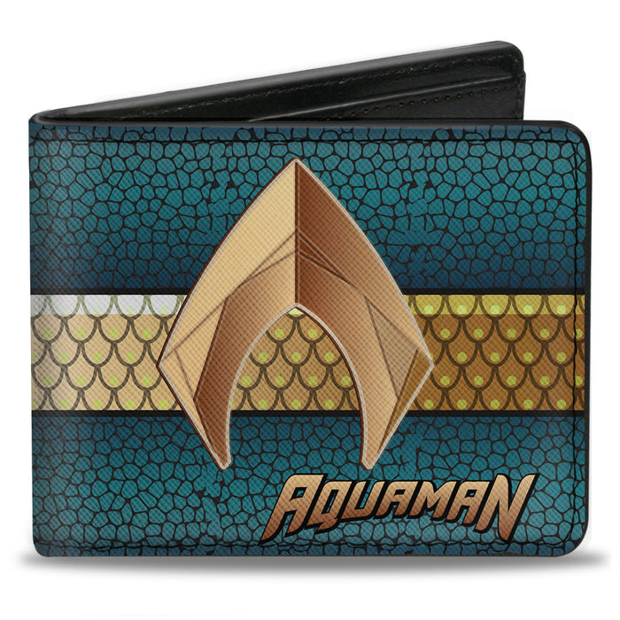 Bi-Fold Wallet - AQUAMAN Icon Scales Stripe Blues Golds Bi-Fold Wallets DC Comics   