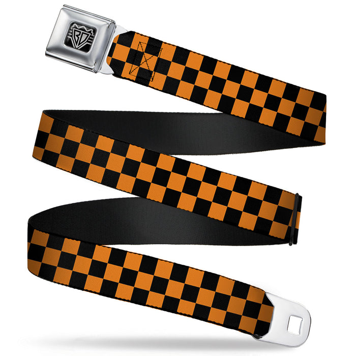BD Wings Logo CLOSE-UP Full Color Black Silver Seatbelt Belt - Checker Black/Neon Orange Webbing Seatbelt Belts Buckle-Down   