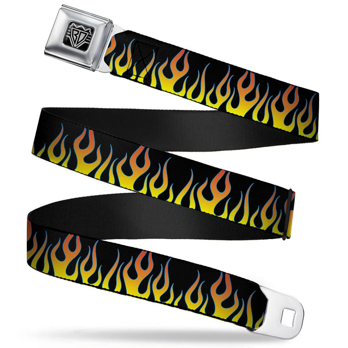 BD Wings Logo CLOSE-UP Full Color Black Silver Seatbelt Belt - Flames Black/Yellow/Orange Webbing Seatbelt Belts Buckle-Down   