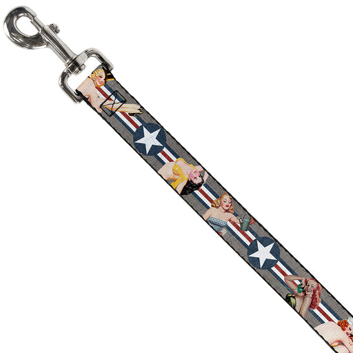 Dog Leash - Pin Up Girl Poses CLOSE-UP Star & Stripes Gray/Blue/White/Red Dog Leashes Buckle-Down   