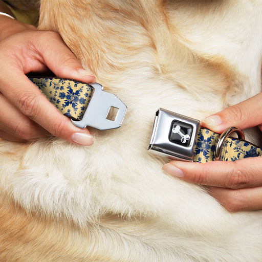 Dog Bone Seatbelt Buckle Collar - Floral Collage Tan/Blue Seatbelt Buckle Collars Buckle-Down   