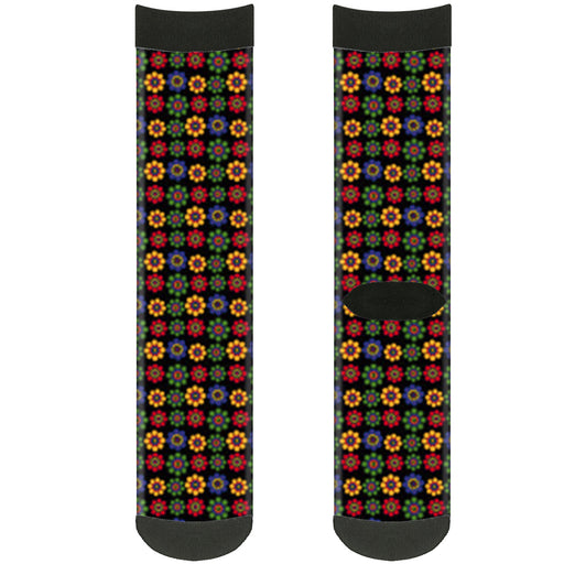 Sock Pair - Polyester - Psychedelic Daisies Black Multi Color - CREW Socks Buckle-Down   